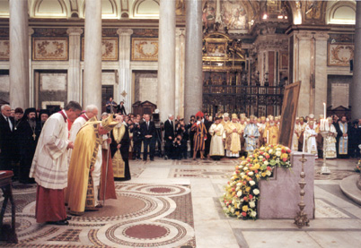 Pope and Bishops - Pope bowing to The Theotokos